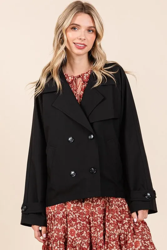 Tailor Made Black Double Breasted Long Sleeve Trench Coat Jacket