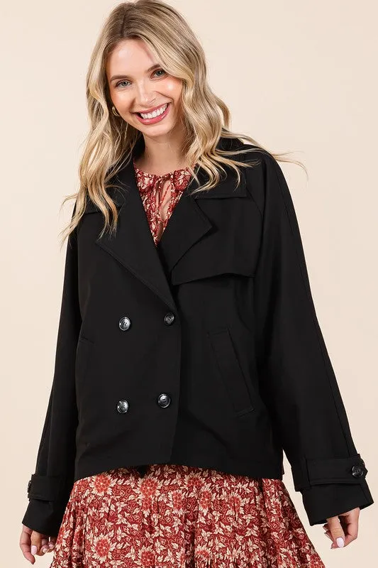 Tailor Made Black Double Breasted Long Sleeve Trench Coat Jacket
