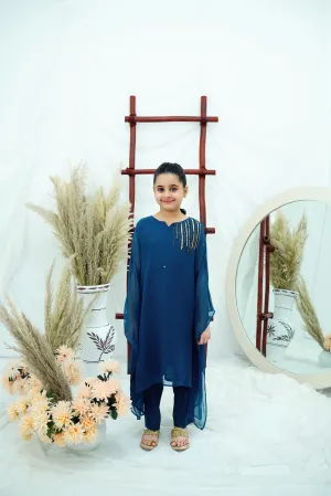 Teal blue Embroidered Chiffon