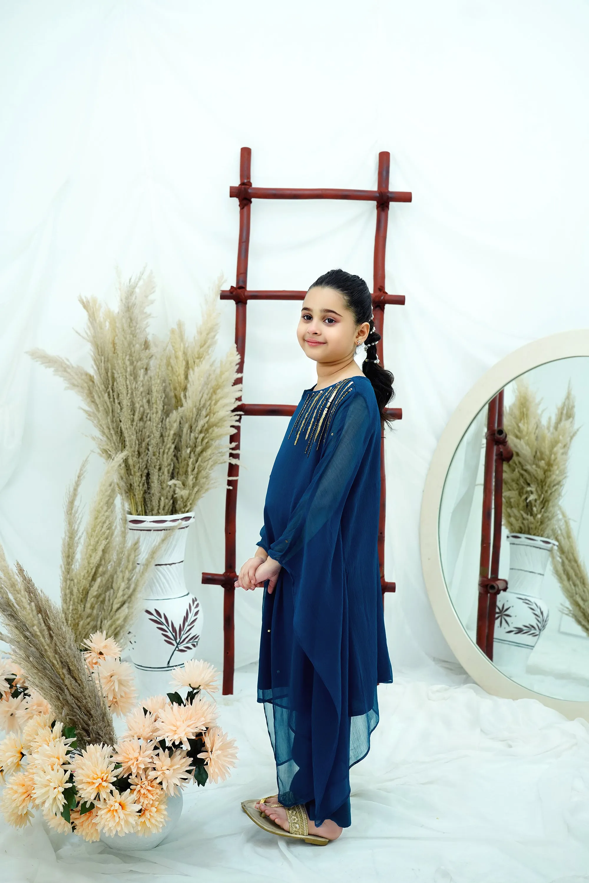 Teal blue Embroidered Chiffon