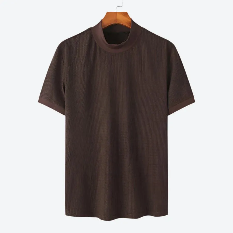 Textured High Neck Short Sleeve T-Shirts