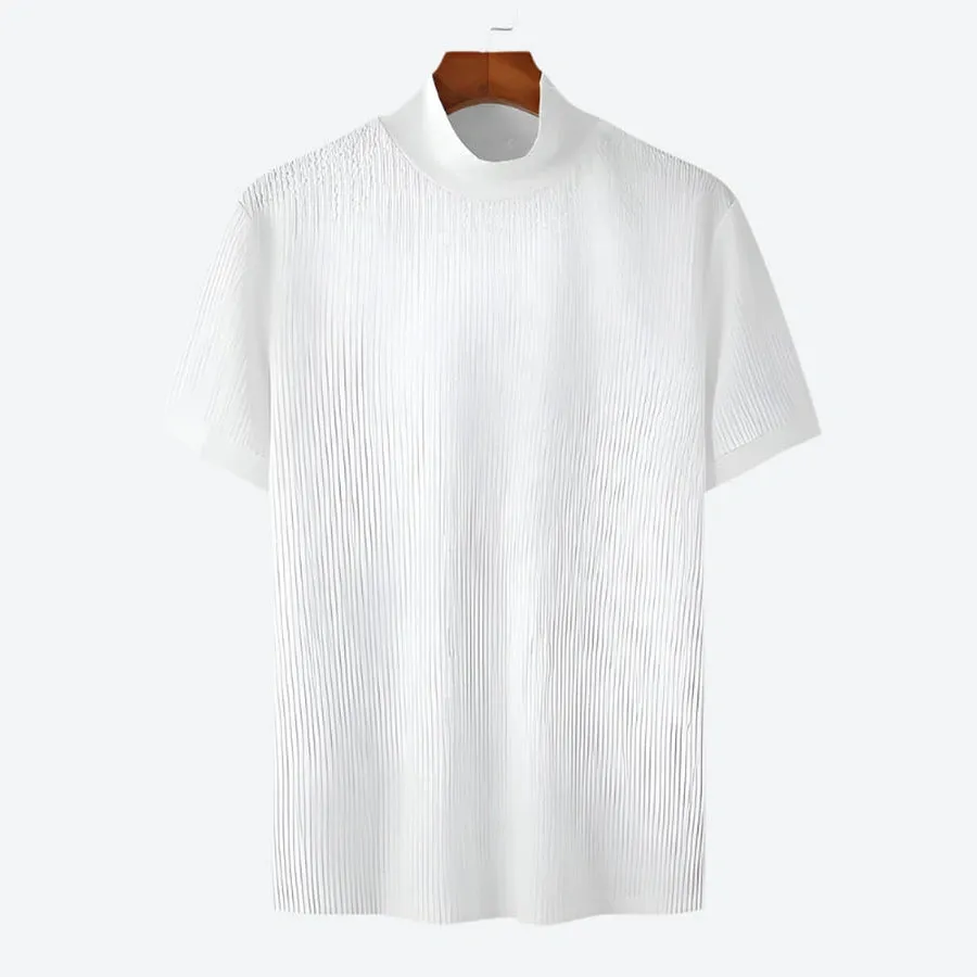 Textured High Neck Short Sleeve T-Shirts