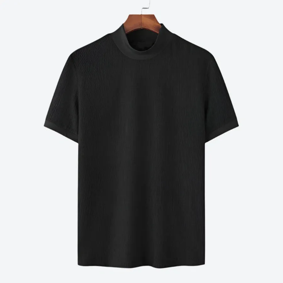 Textured High Neck Short Sleeve T-Shirts