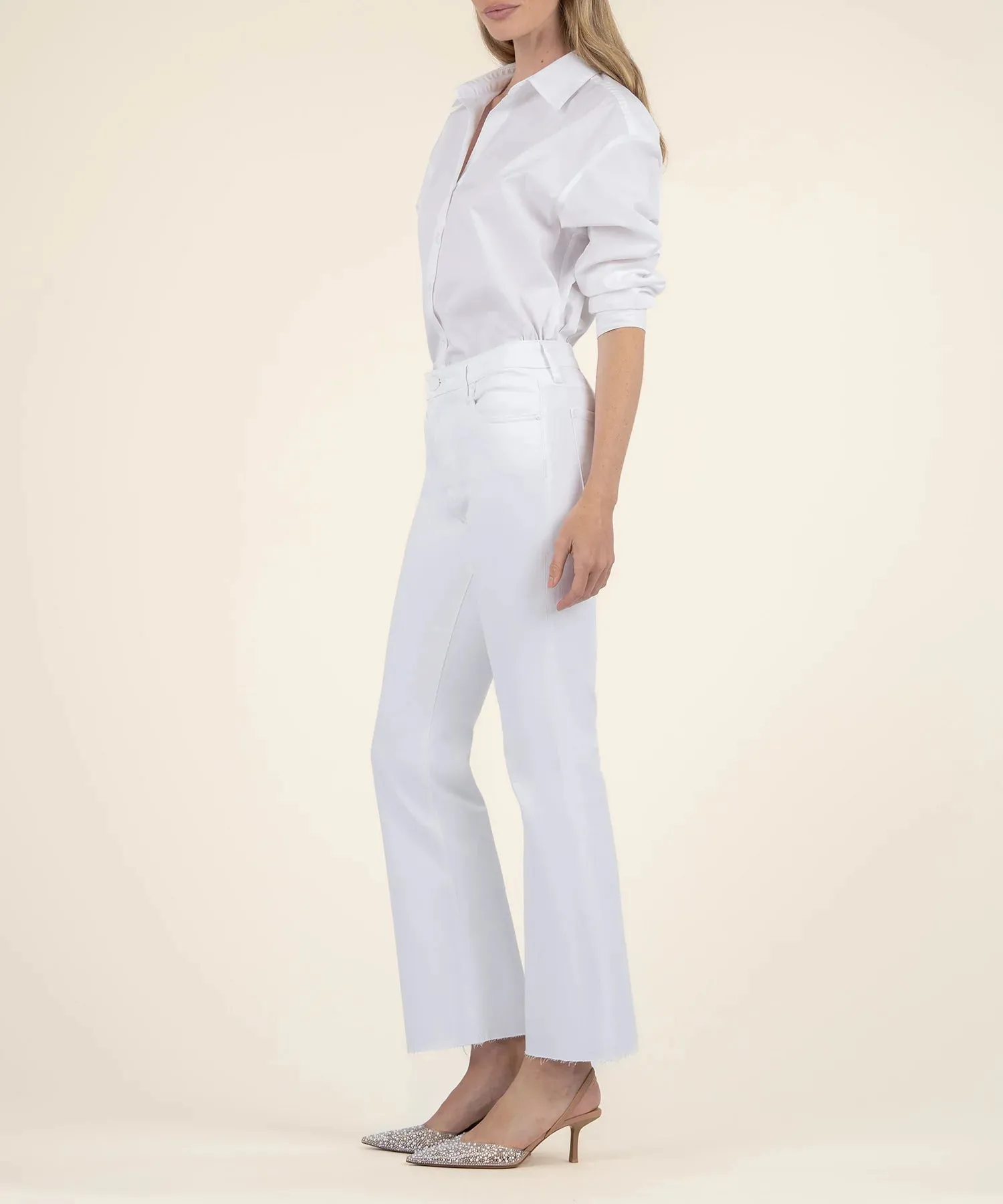 The Kelsey High Rise Raw Hem Ankle Flare - Optic White