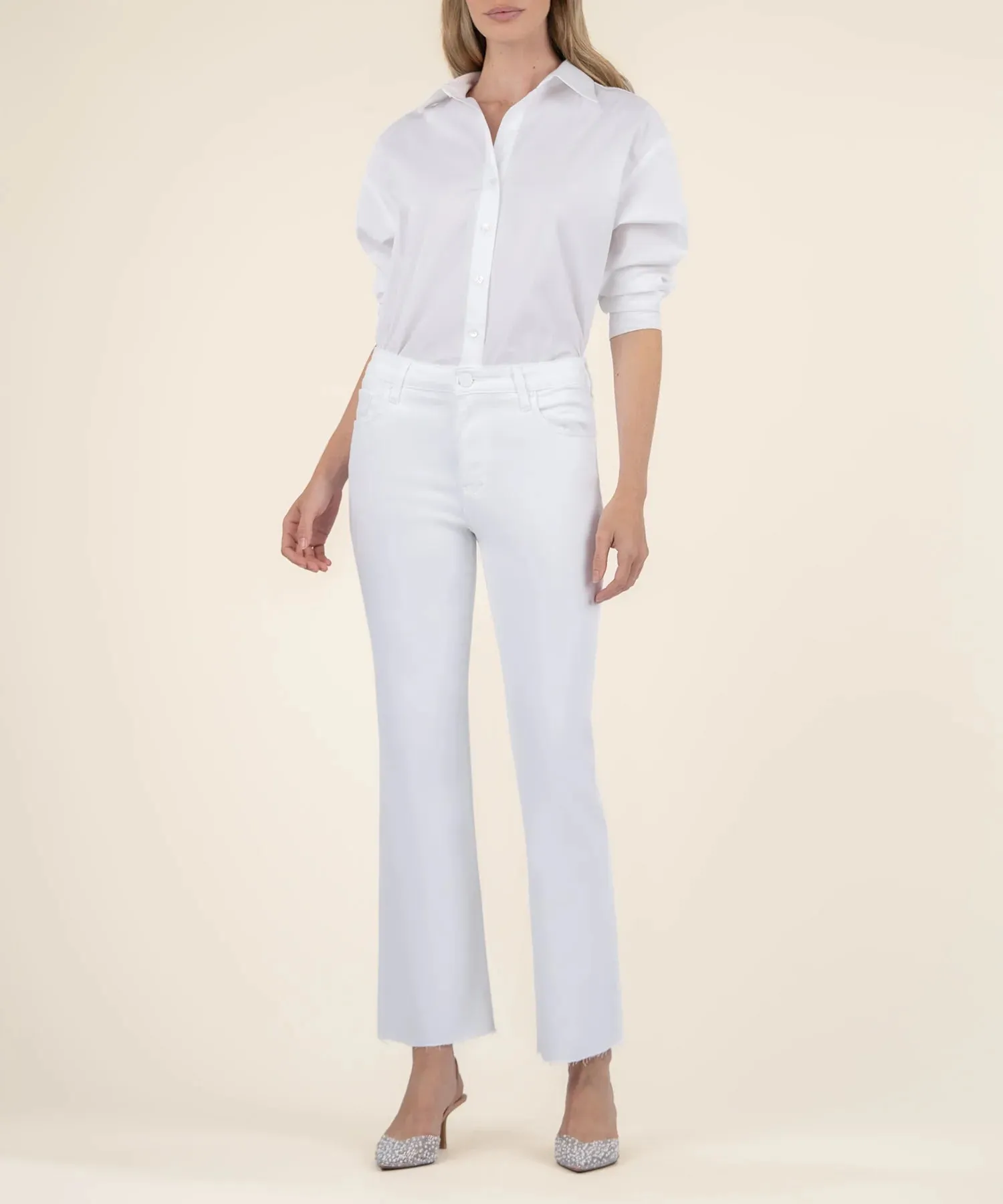 The Kelsey High Rise Raw Hem Ankle Flare - Optic White