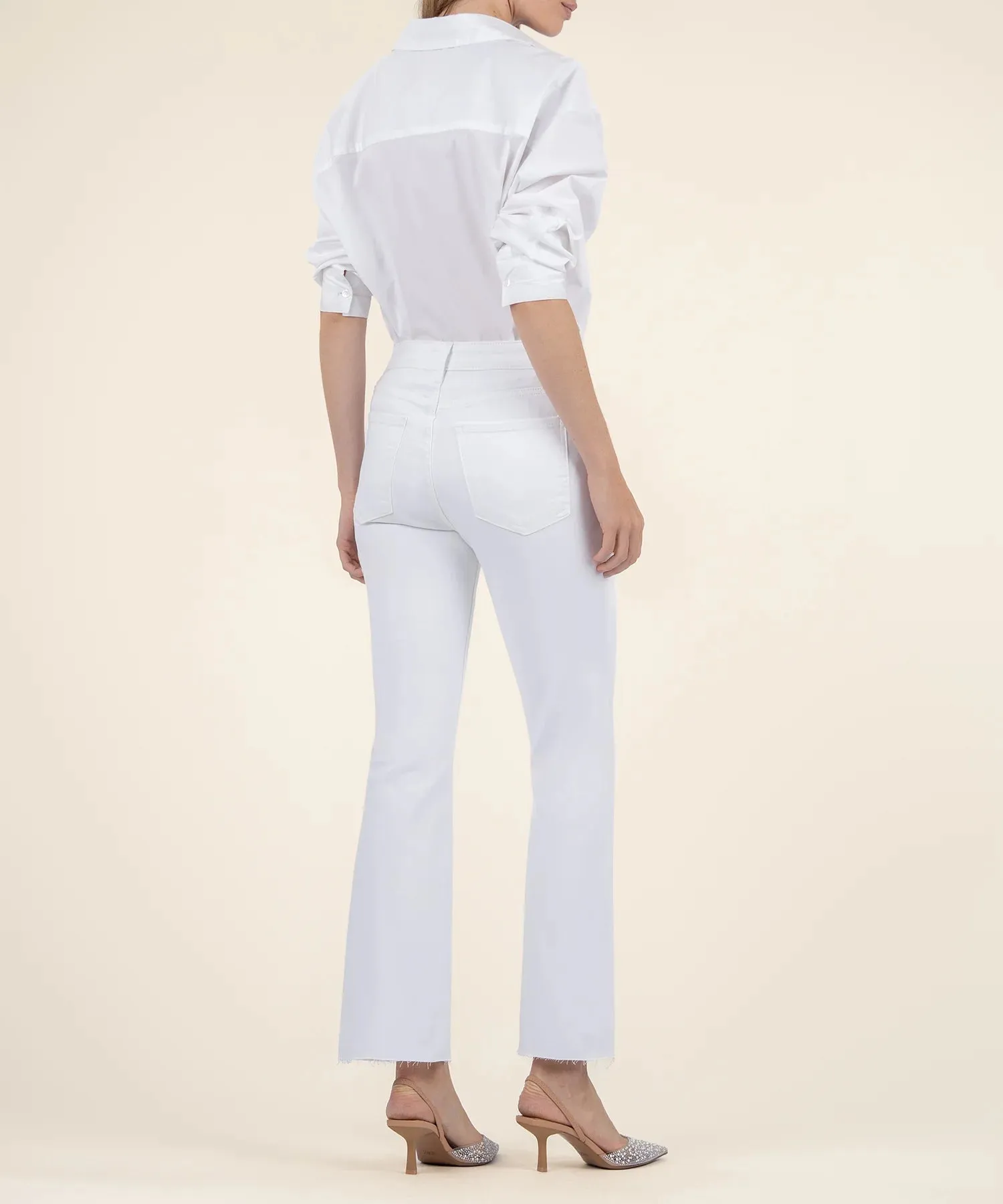 The Kelsey High Rise Raw Hem Ankle Flare - Optic White