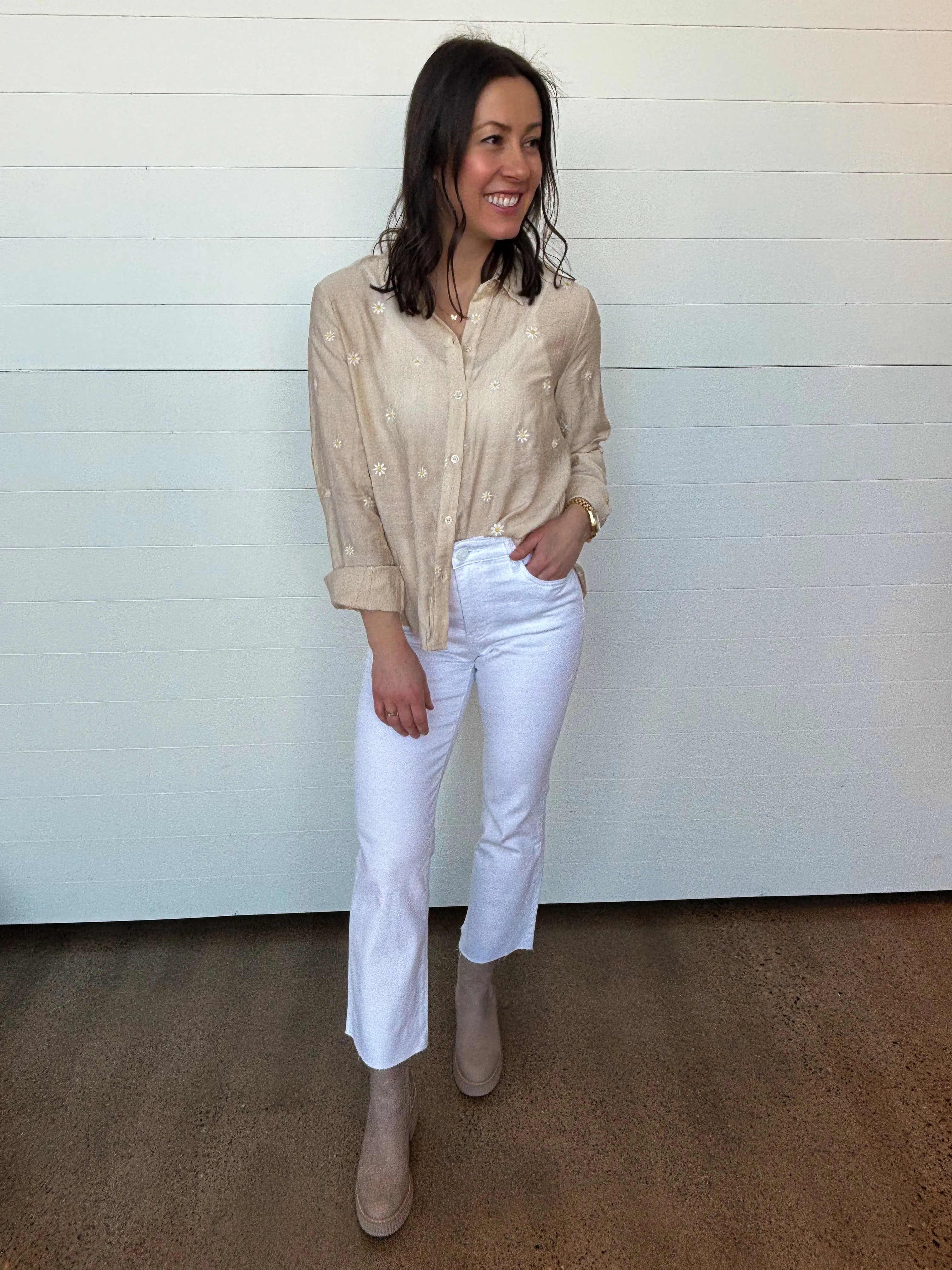 The Kelsey High Rise Raw Hem Ankle Flare - Optic White