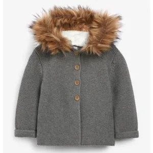 THE LITTLE TAILOR A/W Faux Fur Trimmed Hooded Jacket - Charcoal