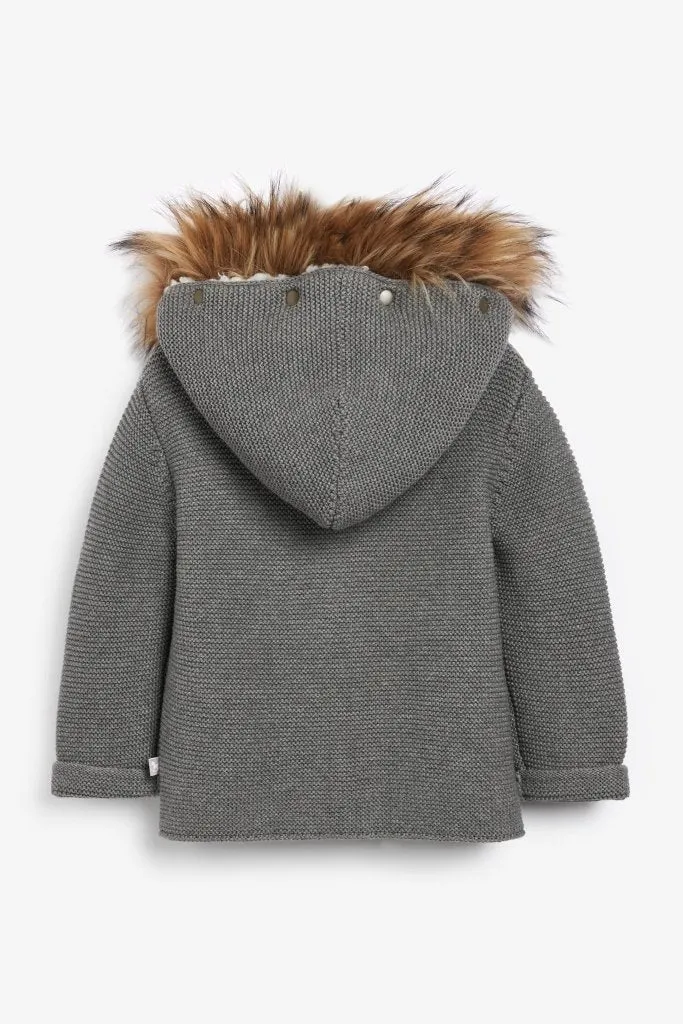 THE LITTLE TAILOR A/W Faux Fur Trimmed Hooded Jacket - Charcoal
