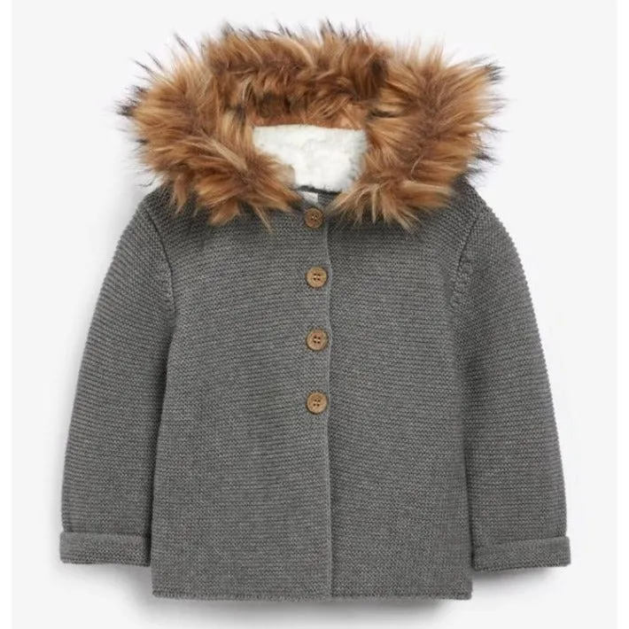 THE LITTLE TAILOR A/W Faux Fur Trimmed Hooded Jacket - Charcoal