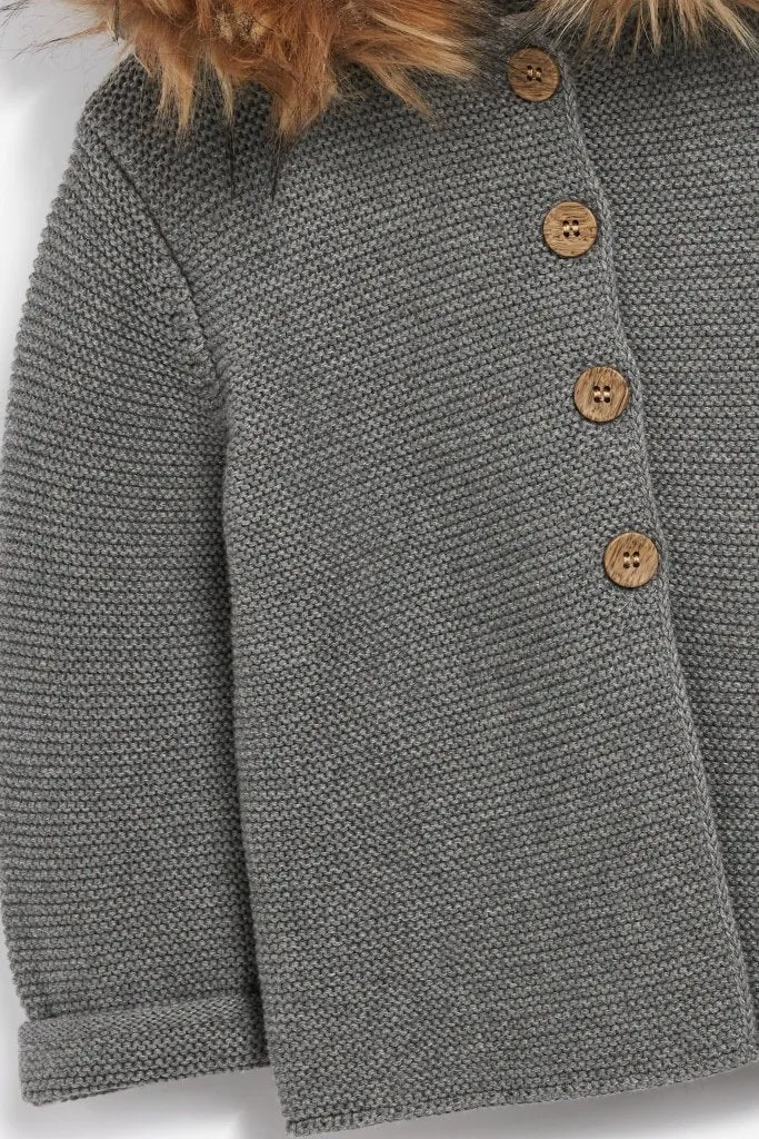 THE LITTLE TAILOR A/W Faux Fur Trimmed Hooded Jacket - Charcoal