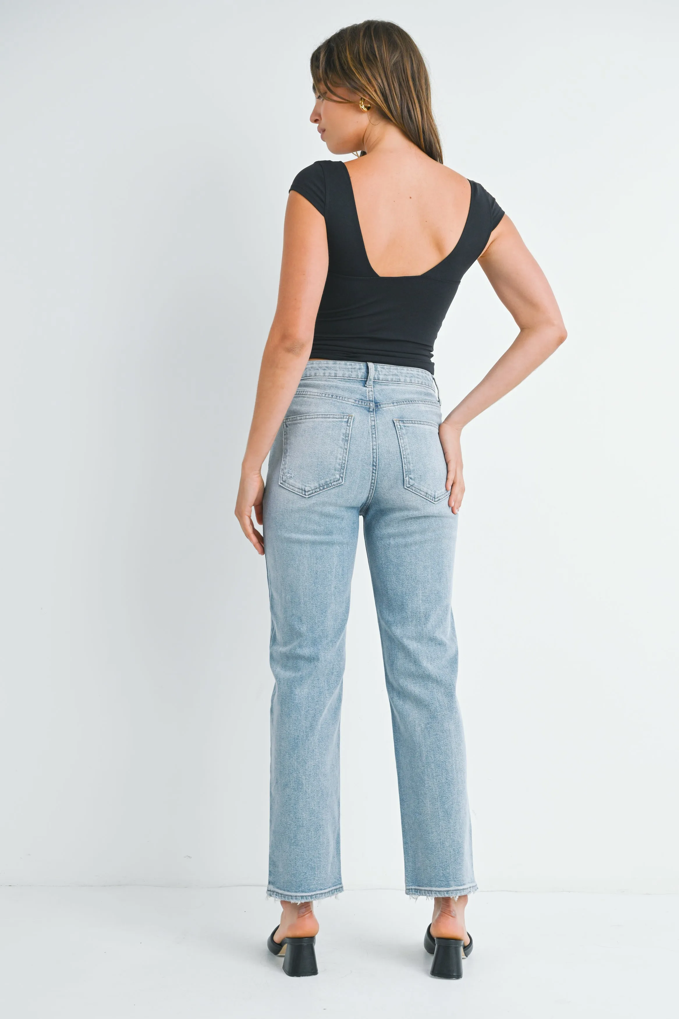 The Noelle High Rise Distressed Dad Jeans