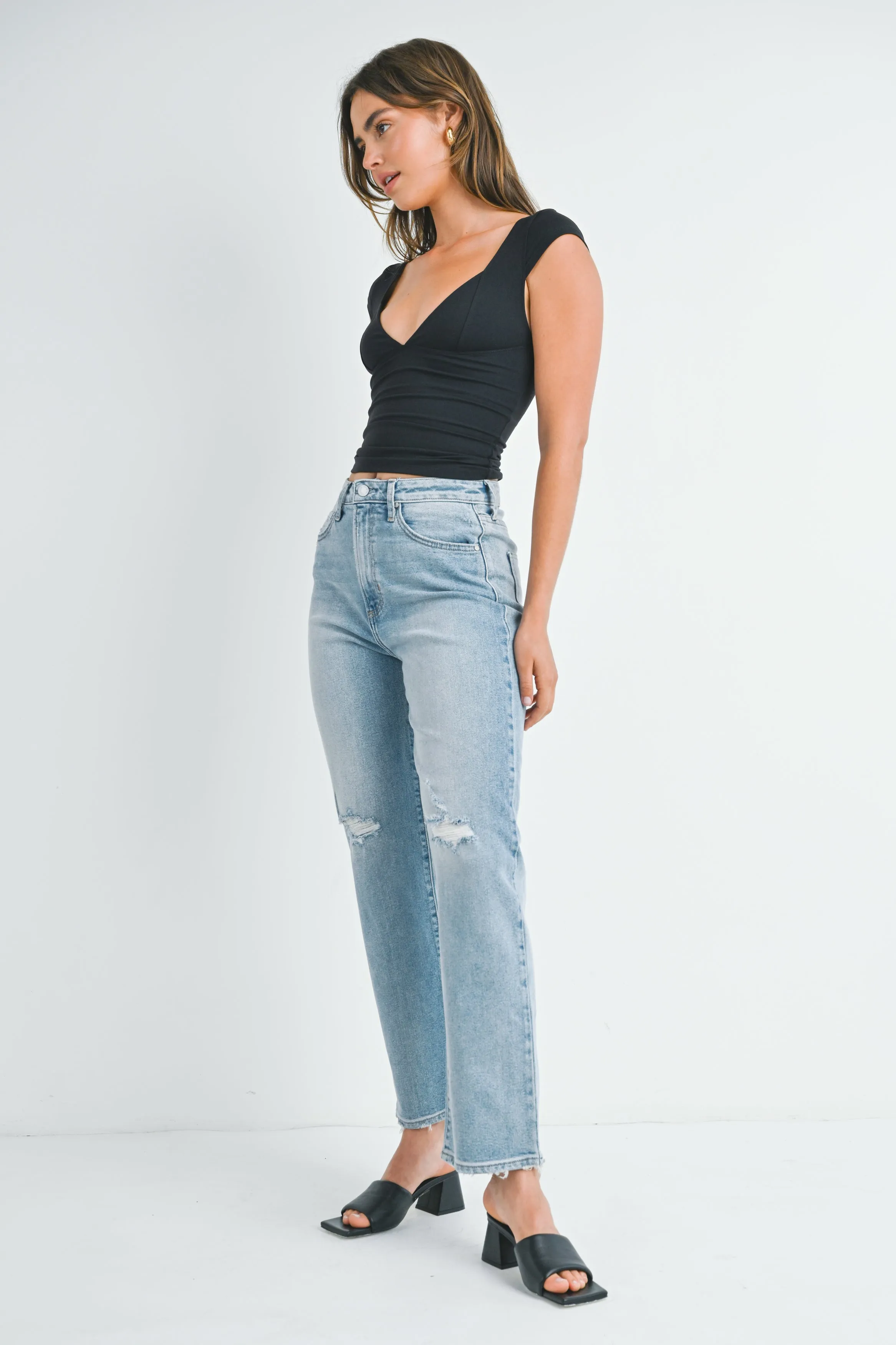 The Noelle High Rise Distressed Dad Jeans