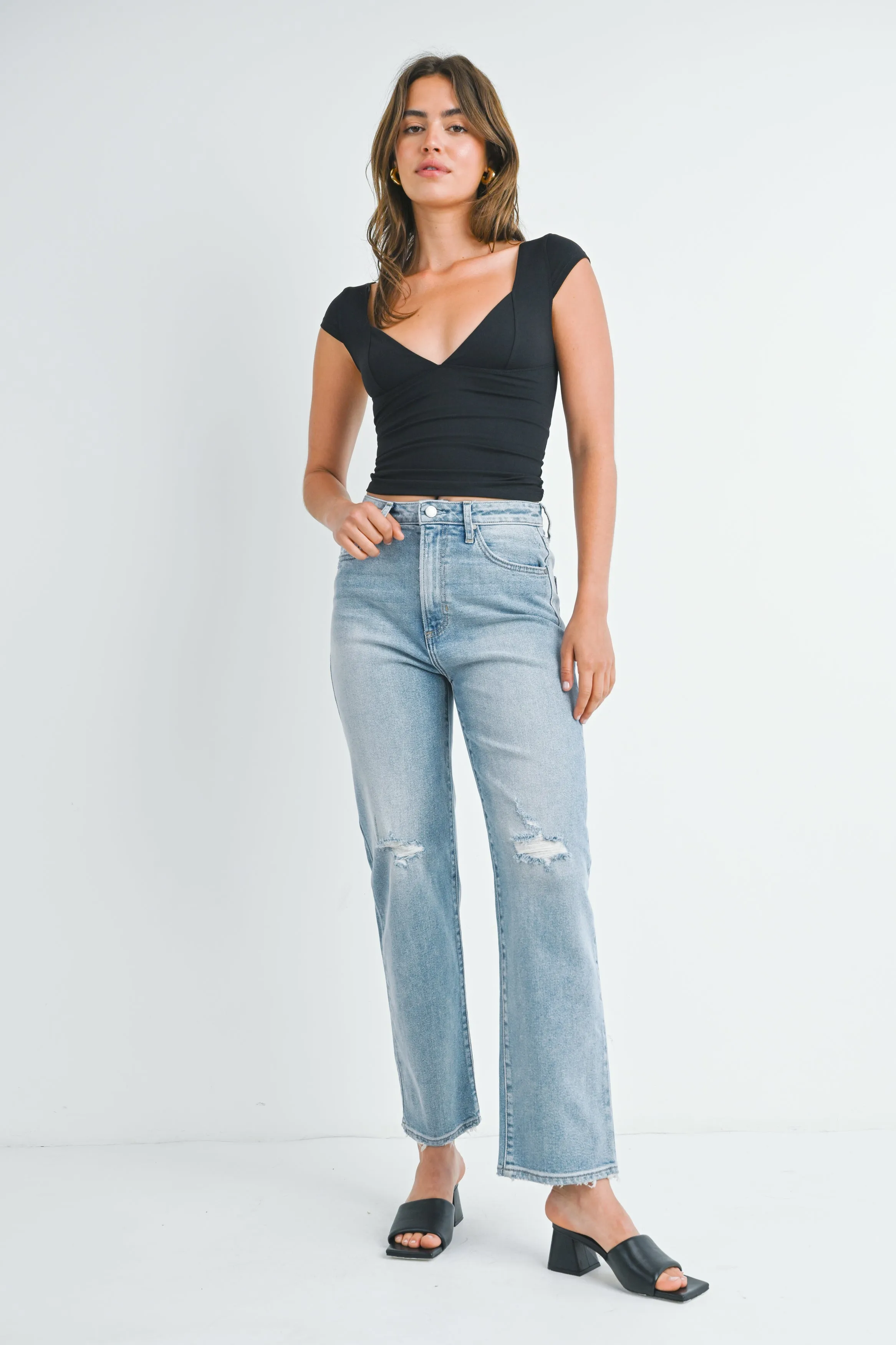 The Noelle High Rise Distressed Dad Jeans
