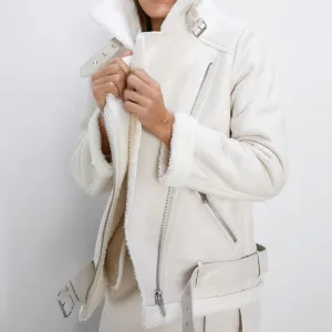 Thick Faux Leather Fur Sheepskin Leather Jacket Women's Aviator Jacket