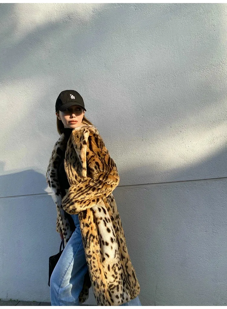 Thick Leopard Fluffy Faux Fur Coat