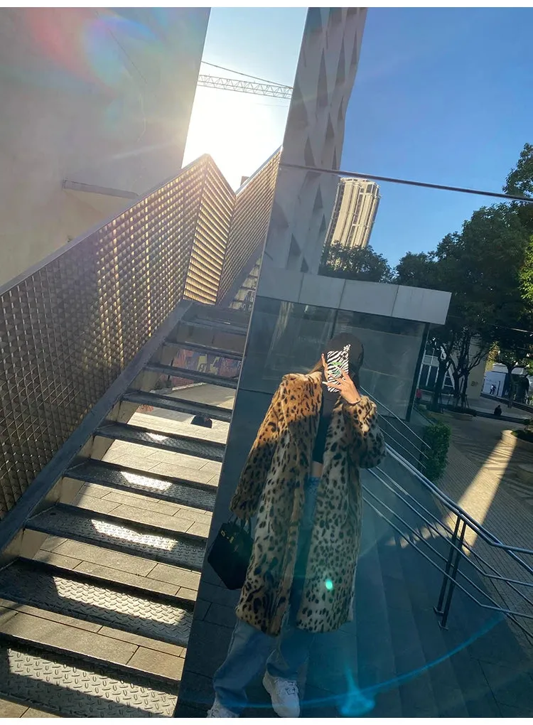 Thick Leopard Fluffy Faux Fur Coat