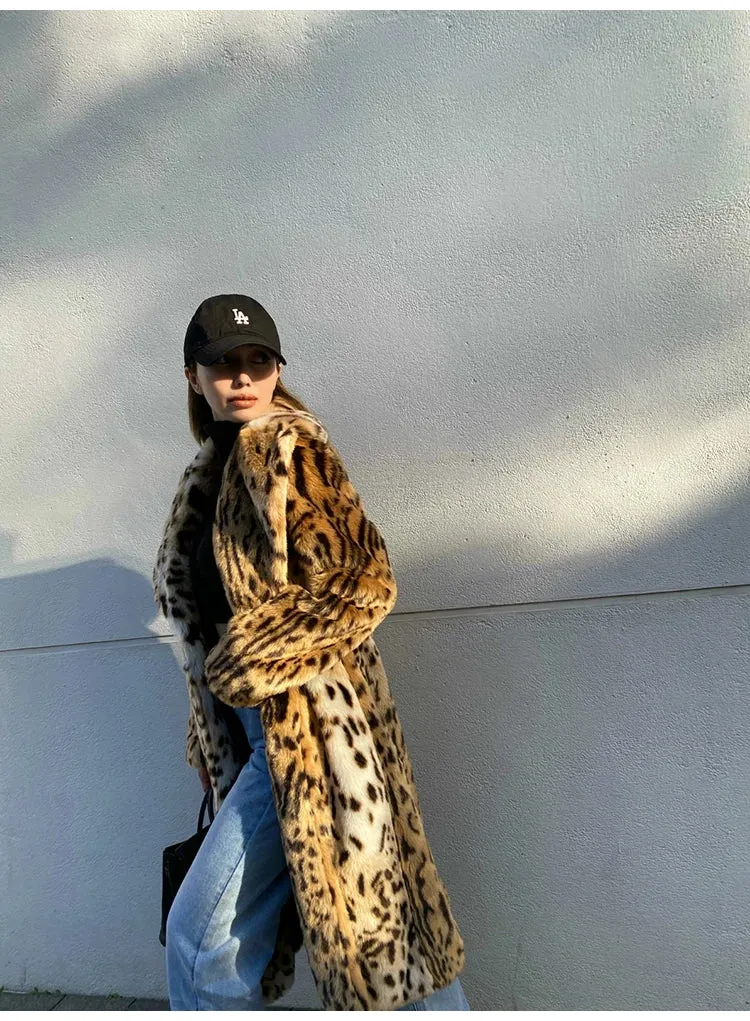 Thick Leopard Fluffy Faux Fur Coat