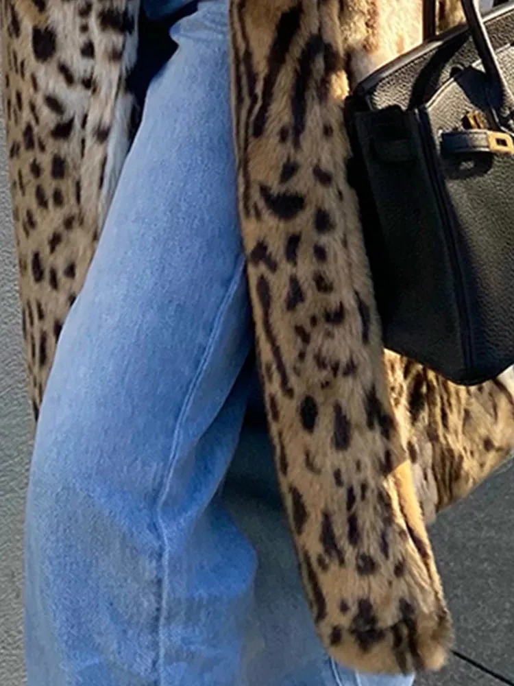 Thick Leopard Fluffy Faux Fur Coat