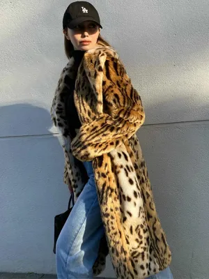 Thick Leopard Fluffy Faux Fur Coat