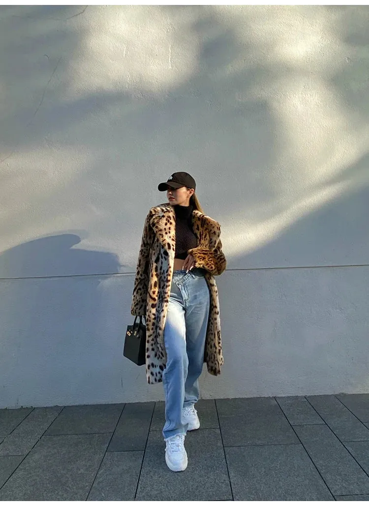 Thick Leopard Fluffy Faux Fur Coat
