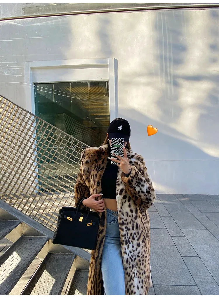 Thick Leopard Fluffy Faux Fur Coat