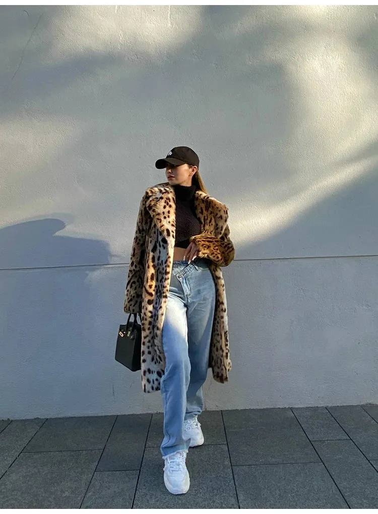 Thick Leopard Fluffy Faux Fur Coat