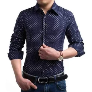 Trendy Shirt Collar Tiny Star Print Slimming Long Sleeve Cotton Blend Shirt For Men - Cadetblue Xl