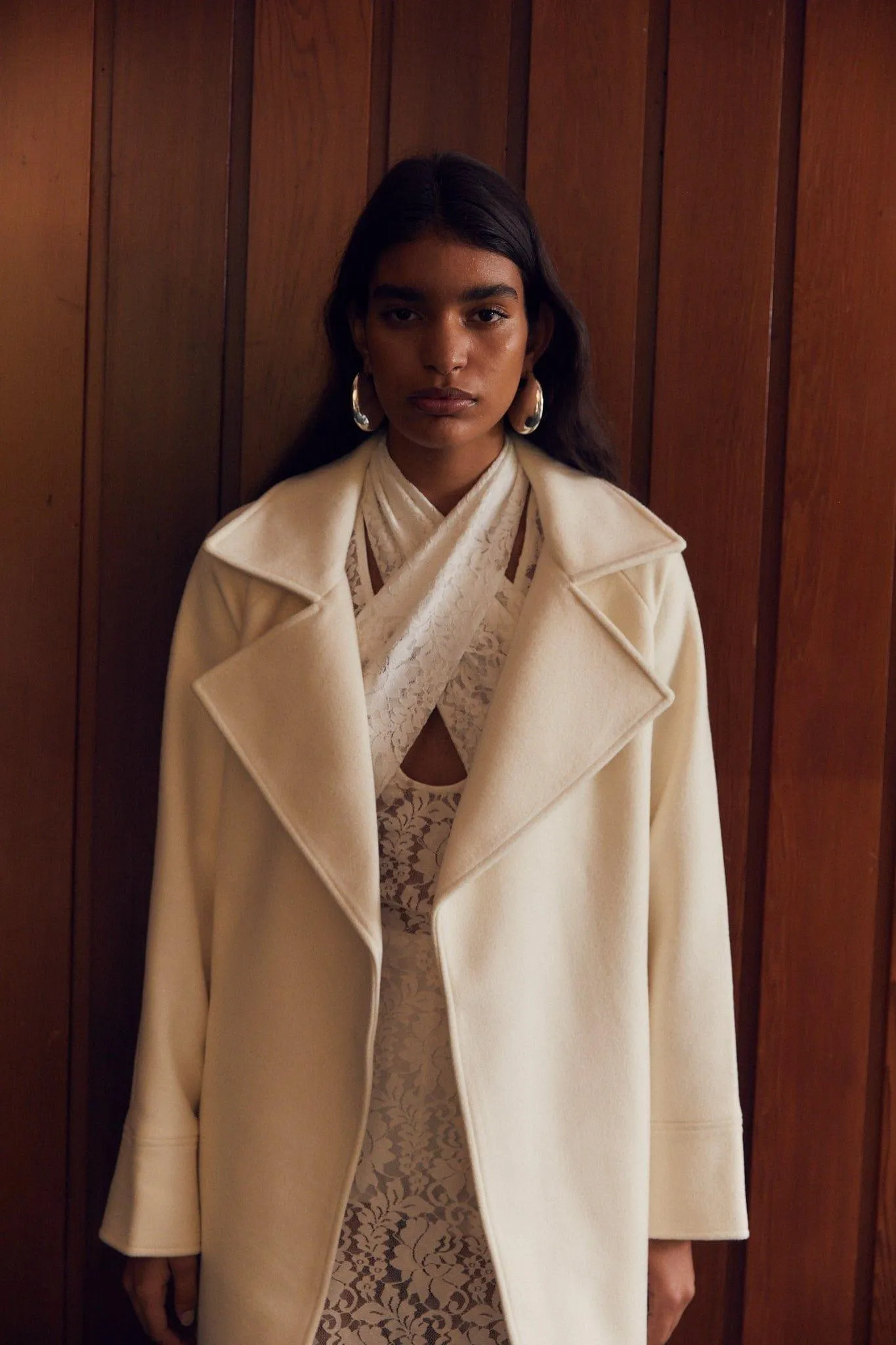 UNCOVER WOOLEN TRENCH COAT | CREAM