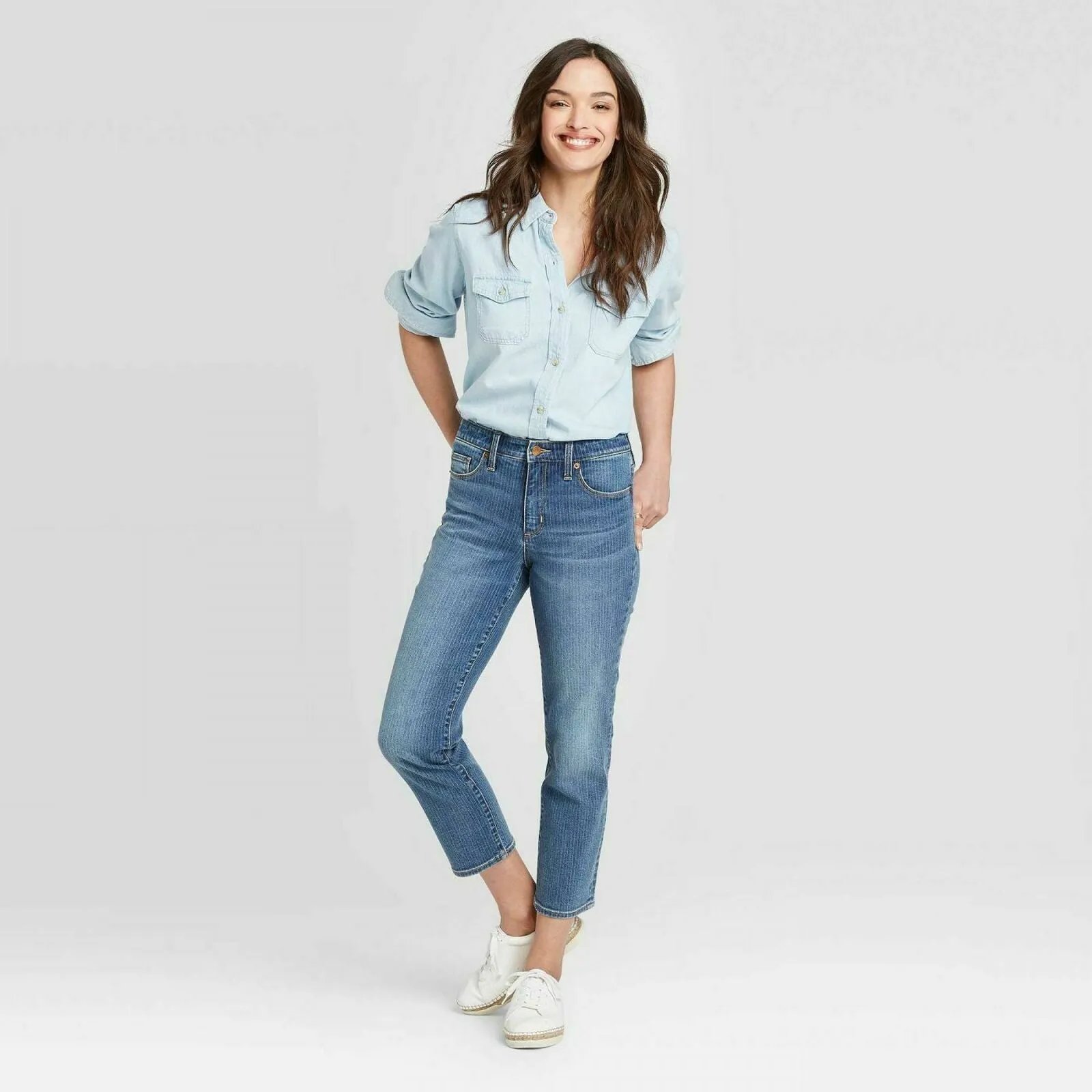 Universal Thread Women's High-Rise Striped Straight Cropped Jeans