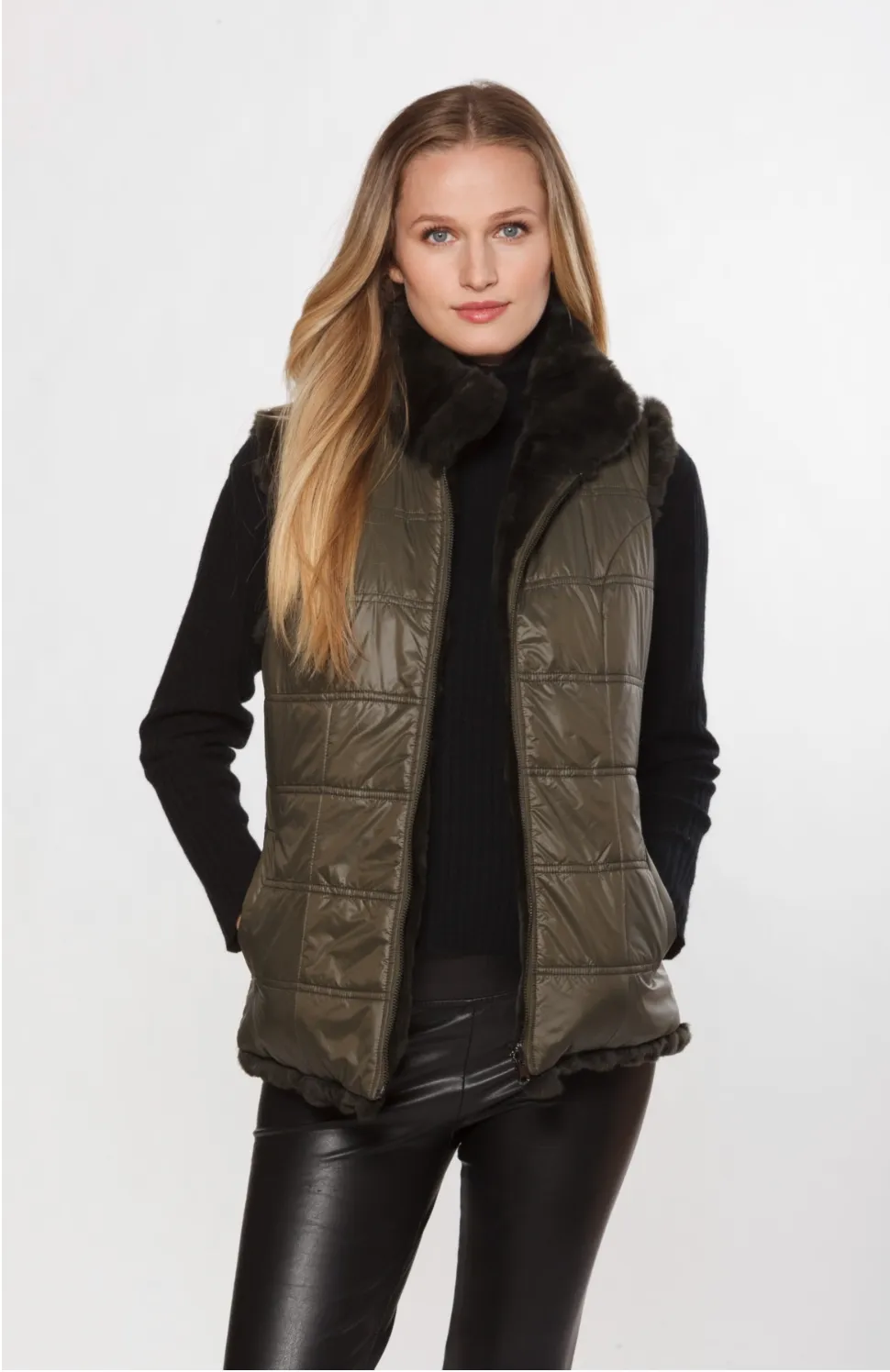 Vest, Reversible Genuine Rex Rabbit Fur - Linda Richards - FK260