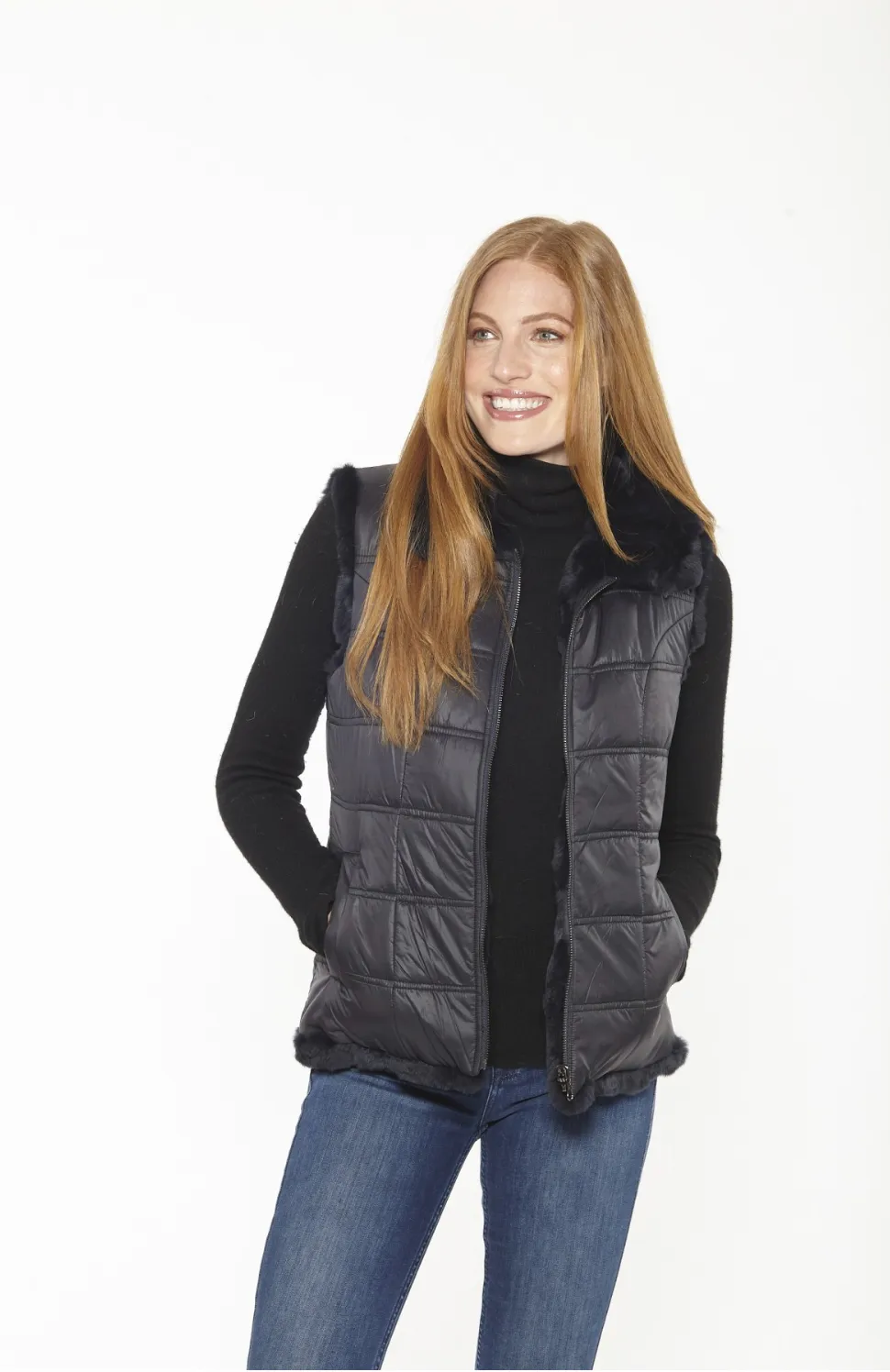 Vest, Reversible Genuine Rex Rabbit Fur - Linda Richards - FK260