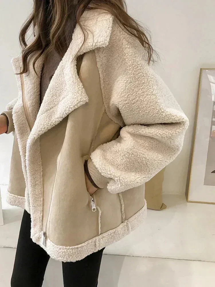Vintage Polo Neck Velvet Loose Coat Jacket