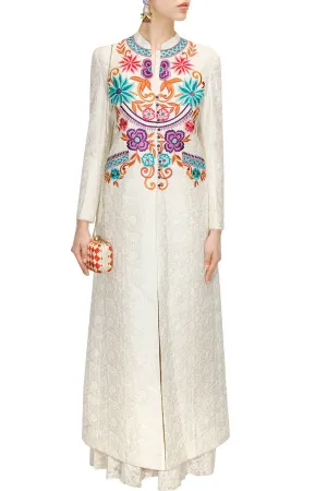 White colour Chikankari Plazzo set with thread work