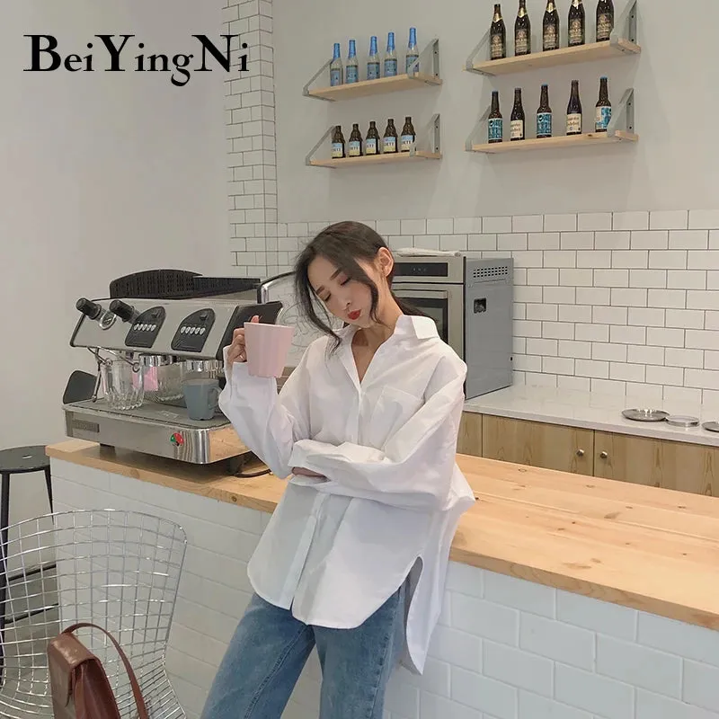 White Plain Loose Oversized Long Sleeve Top
