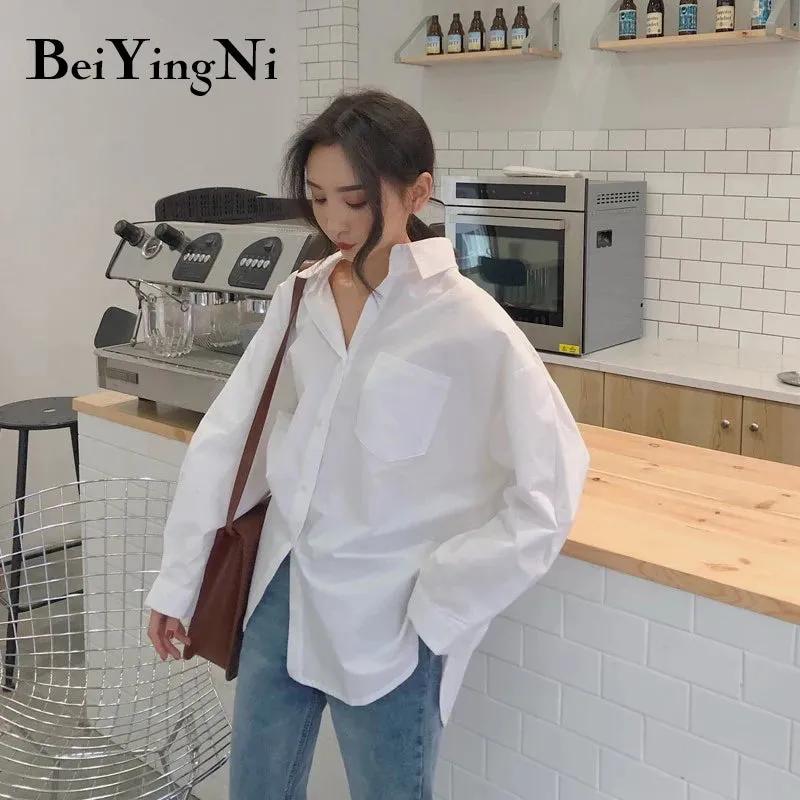 White Plain Loose Oversized Long Sleeve Top