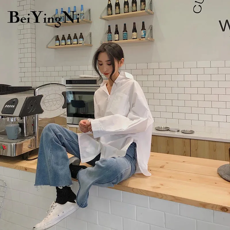 White Plain Loose Oversized Long Sleeve Top
