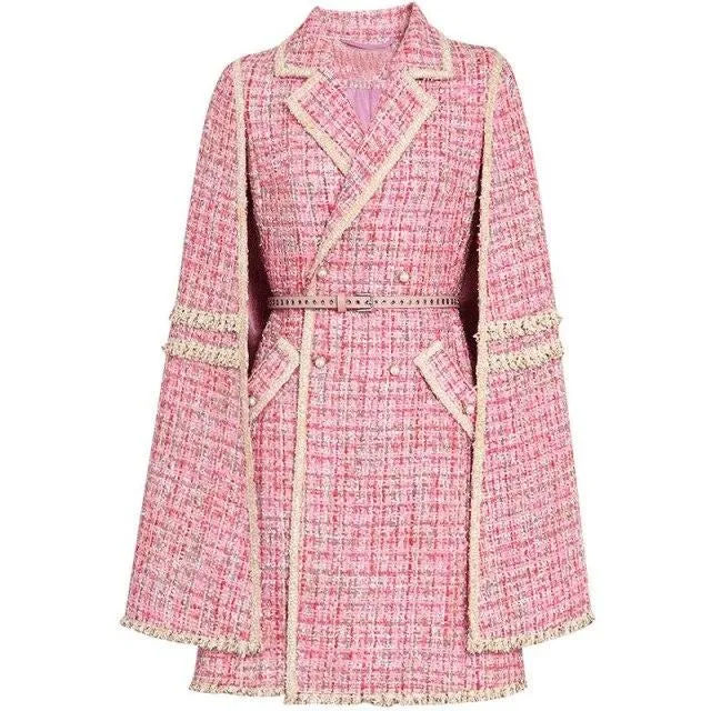 women  belt slim double-breasted pink jacket