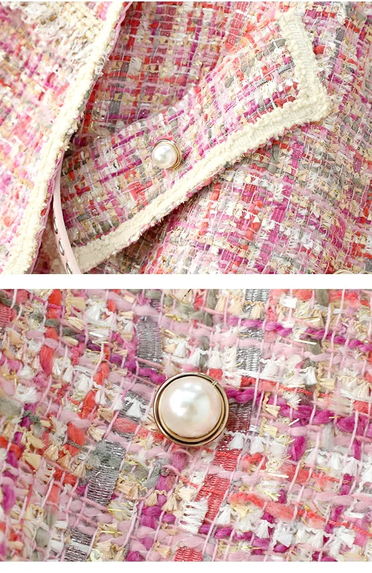 women  belt slim double-breasted pink jacket