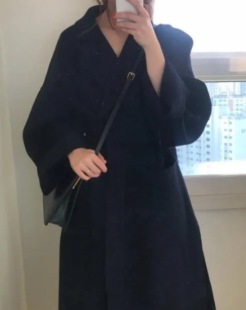 Women Elegant Winter wool Overcoat Long Bandage Woolen Coat
