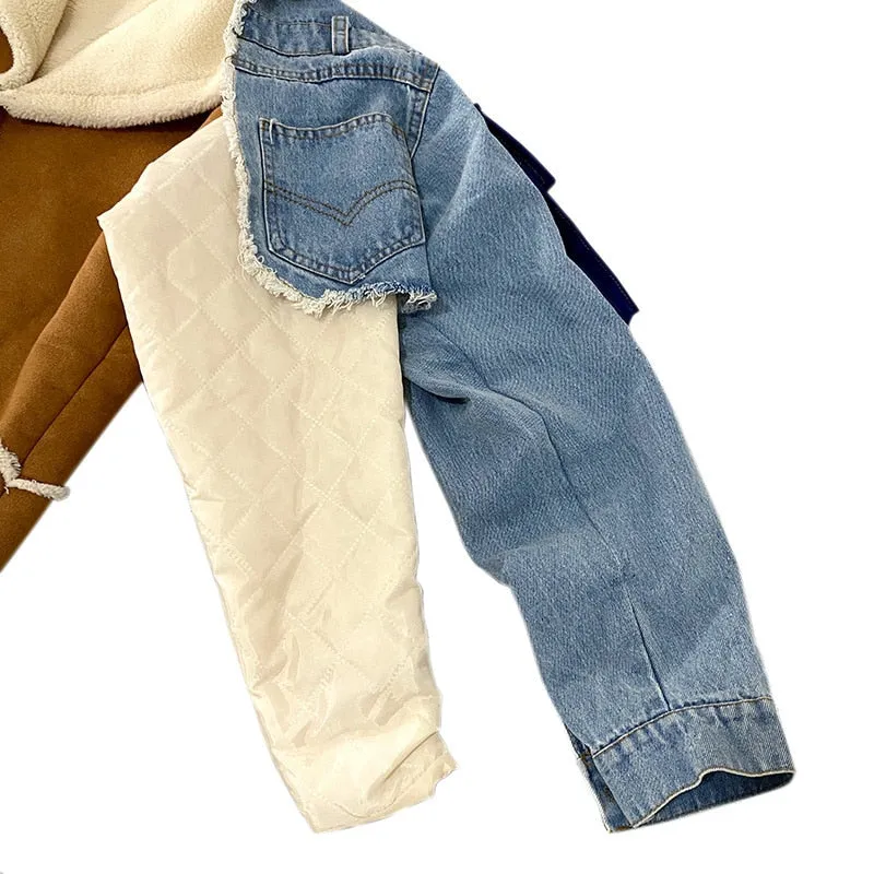 Women Long Denim Coat Woolen