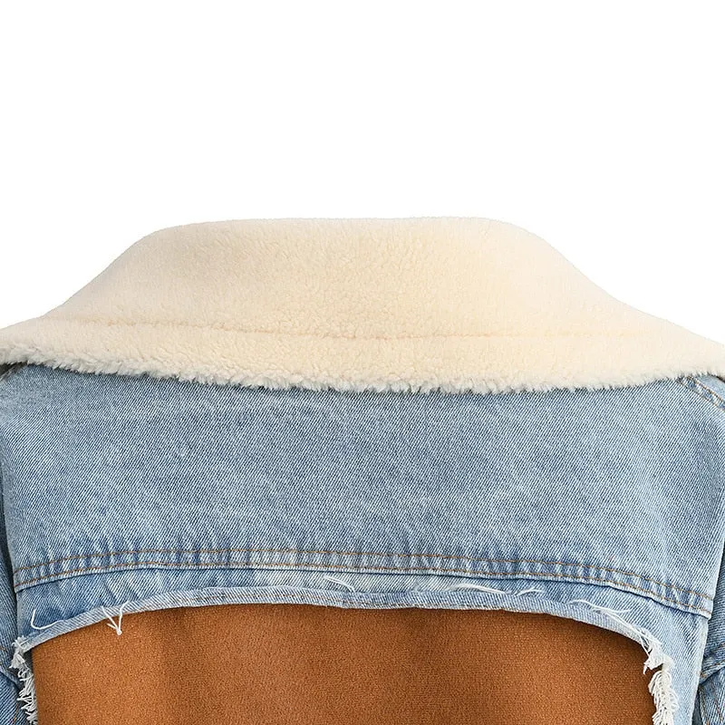 Women Long Denim Coat Woolen