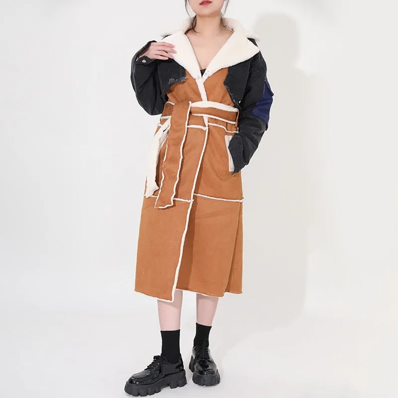 Women Long Denim Coat Woolen