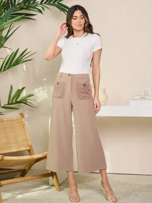 WOMEN'S BUTTON CLOSURE WIDE LEG CAPRI PANTS