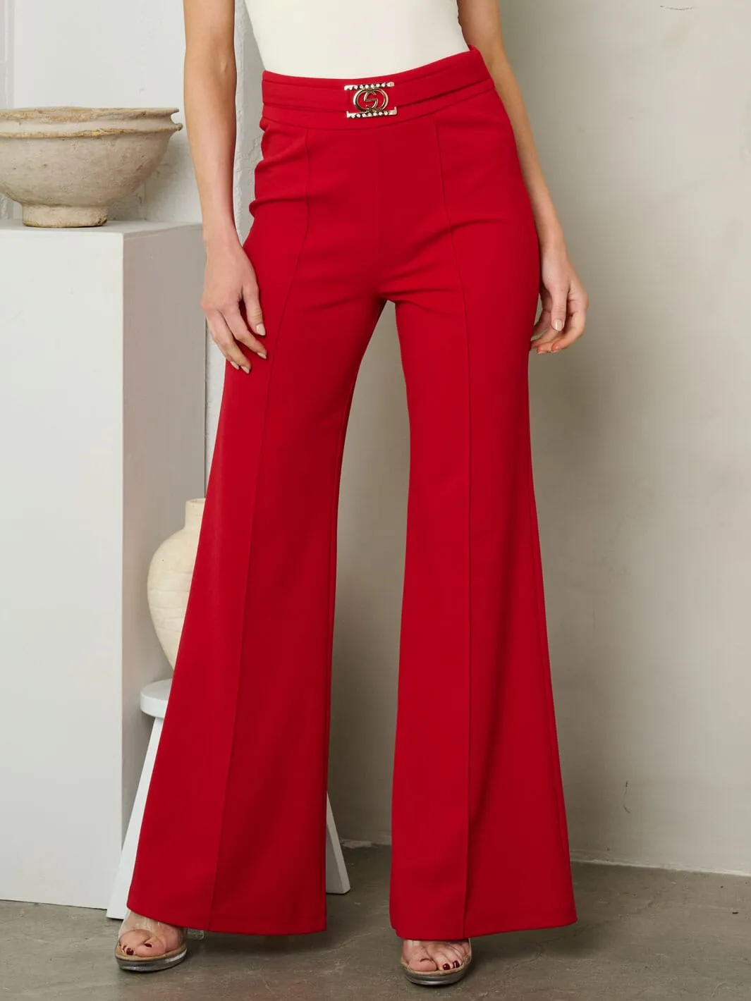 WOMEN'S FRONT BELT WIDE LEG PANTS