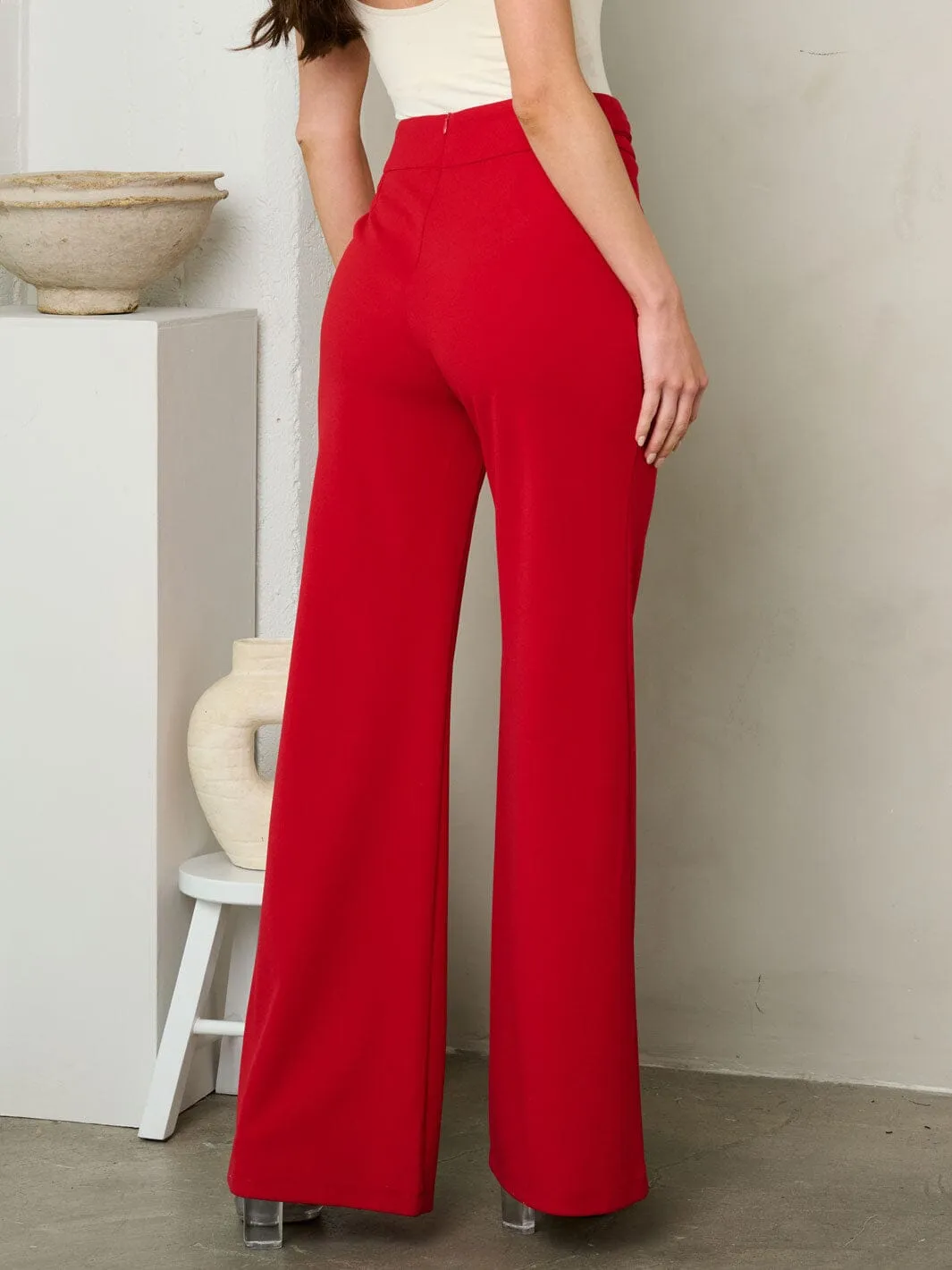 WOMEN'S FRONT BELT WIDE LEG PANTS