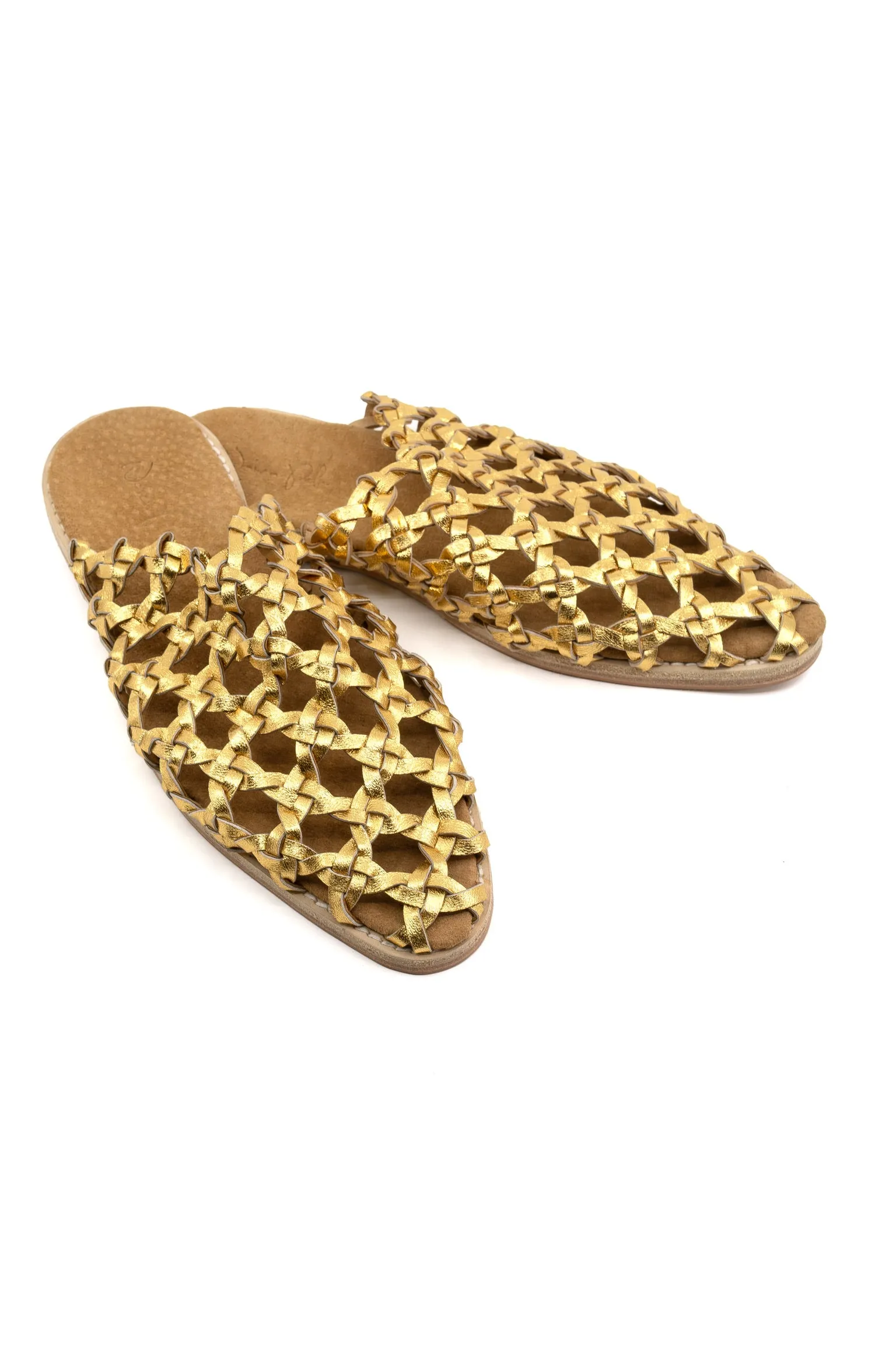 Woven Palm French Rosette Mule - Gold