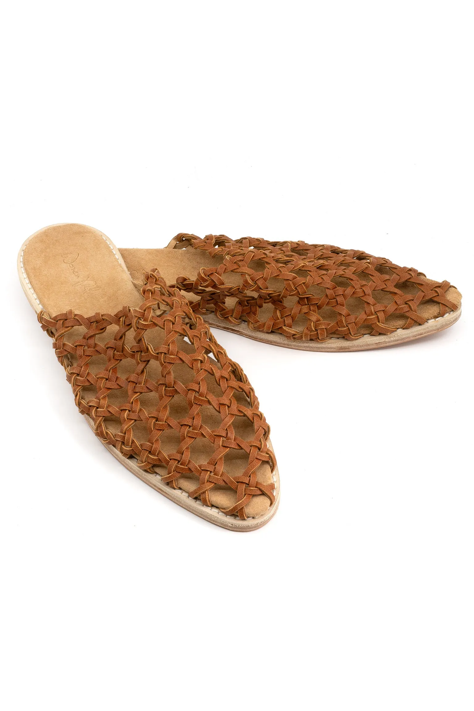 Woven Palm French Rosette Mule - Tan