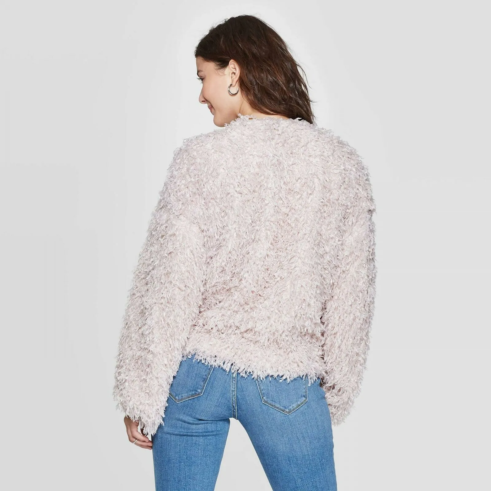 Xhilaration Women's Long Sleeve Feather Yarn Open Faux Fur Jacket