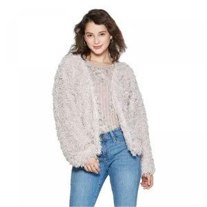 Xhilaration Women's Long Sleeve Feather Yarn Open Faux Fur Jacket